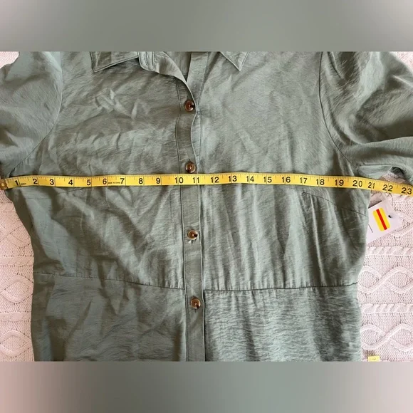 New! Nine West Button-Front Sage Green Long Shirt Dress Women’s Size Large - Picture 16 of 16